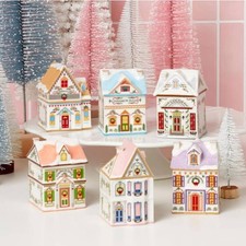 6 Mini Gingerbread Houses Jars, Village Spice House, Lenox Village Spice Jars