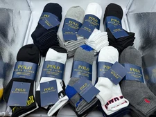 NEW 6 PAIRS MENS POLO RALPH LAUREN ANKLE CUT SOCKS CLASSIC SPORT 10-13 BLK/ WH