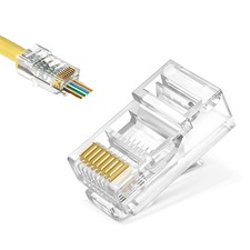 50 Pack Cat5e RJ45 Pass Through Connectors UTP Ethernet Ends Solid Stranded