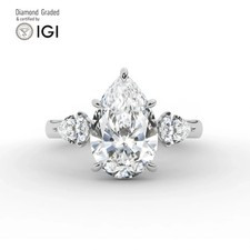 Pear Diamond Trilogy Ring 14k White Gold Labgrown 5.70 Ct Solitaire