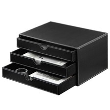 Leather Desk Organizer with 3 Drawers, Executive Office Supplies Desktop Fili...