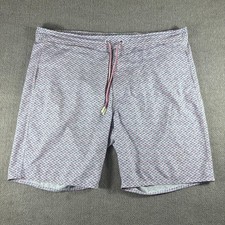 Johnnie-O Swim Trunks Mens XL Blue Geometric Print Lined Drawstring Pockets