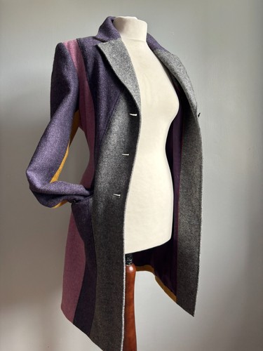 ABRIGO PAUL SMITH 100% LANA 12 14 46 Chaqueta Larga Línea Bloque Morado ETIQUETA NEGRA - Imagen 7 de 19