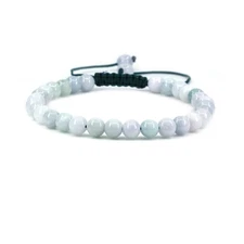 Natural Green White Jade 6mm Round Beads Adjustable Braided Macrame Tassels Brac