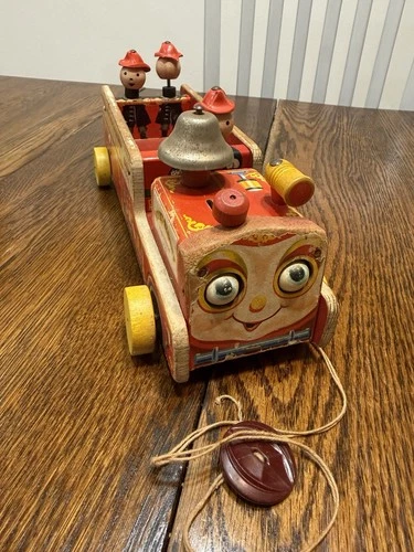 Vintage Winky-Blinky Fire Truck 200 Wood Pull Toy 1950s