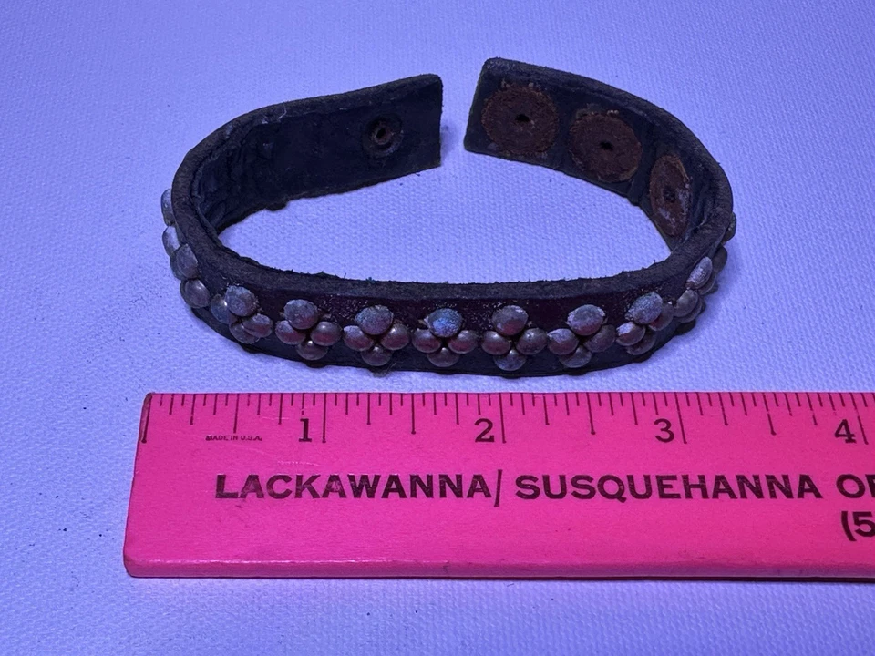 Vintage 1970s Studded Leather Wrist Cuff Bracelet Biker Punk Rocker Patina - Image 2 of 4
