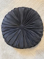 Black Round Velvet Pleated Throw Pillow Home Decor Pillow For Sofa,  Bed 14” EUC