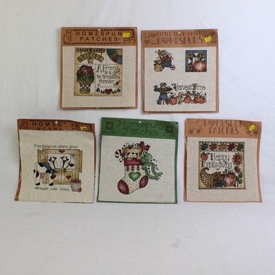 Set of 6 Vintage Kitty Korner Designs Homespun Patches 8.5''