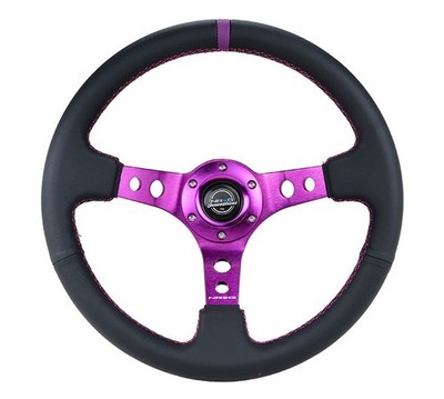 NRG for Reinforced Steering Wheel (350mm / 3in. Deep) Black Leather w/Purple