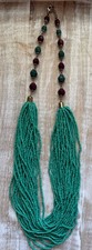 Long Green Multi Strand Seed Bead Necklace Boho Statement Plum Teal Beads