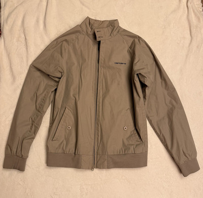 Carhartt Beige Lined Full Zip/Button Stand-Up Collar Mens L Bomber Jacket