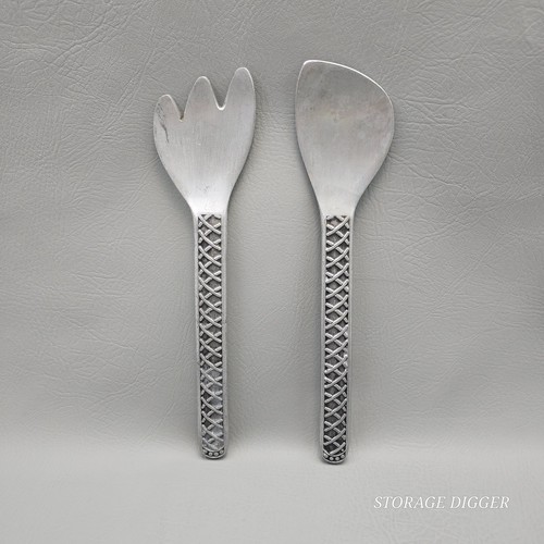 Vintage Wilton Armetale Salad Serving Fork and Spoon Set Silver Metal 13" Long