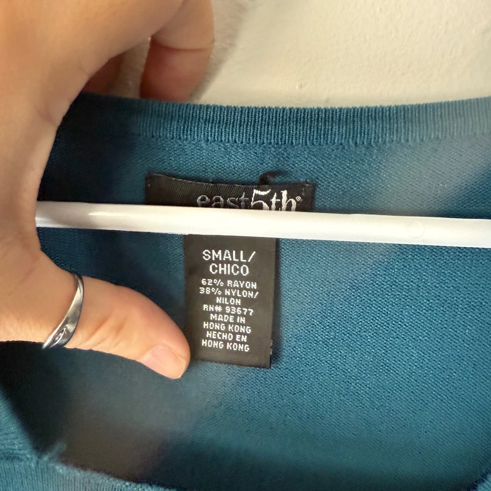 Blusa East 5th Y2k verde azulado cuello cuadrado manga 3/4 top tejido pequeña para salir Foto 4 de 4