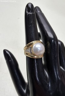 Vintage 14K Yellow Gold Mabe Pearl Diamond Accent Ring 8.1 Grams Metal Tested