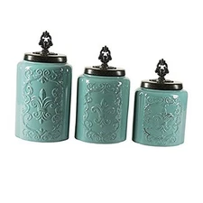  Antique Set of 3 Canisters Blue