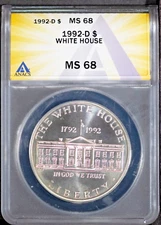 1992-D $1 Silver White House MS 68 ANACS # 7603452 + Bonus