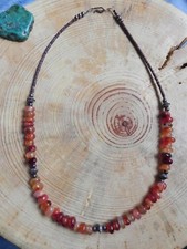Carnelian, Silver Beads & Olive Shell Heishi Necklace 19 1/4