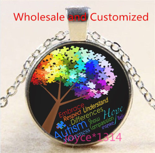 Nuevo Collar Colgante Multi Estilo Vidrio Cabujón Árbol Mariposa Conciencia Autismo - Imagen 13 de 18