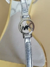 Michael KORS NORA GOLD SILVER LEATHER MK SILVER LOGO WEDGE THONGS I LOVE SHOES