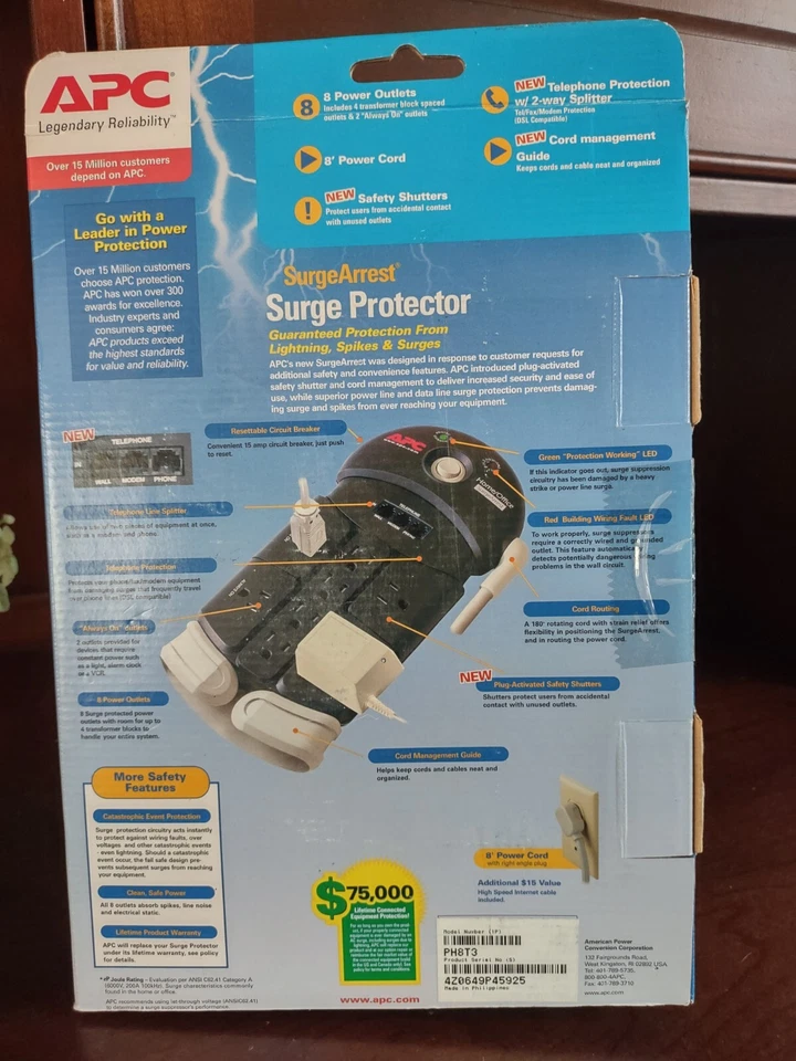 APC SurgeArrest PH8VT3 Surge Protector 8 Outlet Telephone Line Splitter  - Image 2 of 2