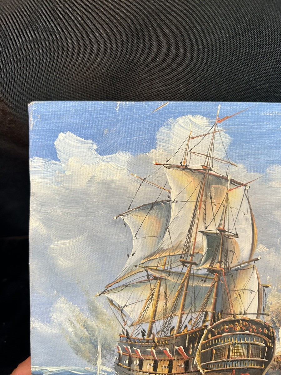 ORIGINAL Oil Painting signed By J. Harvey Maritime Naval Galleon