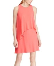 NEW Lauren Ralph Lauren Womens 14 Pink Starfruit Tiered Dress Sleeveless Chiffon