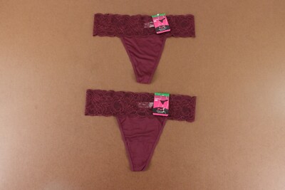 Lot of 2 Maiden Form Women's Size Large/7 Burgundy Lace Thong Panties NWT