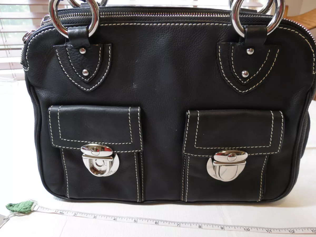 Marc Jacobs leather black hand handbag shoulder bag purse broken buckle silver