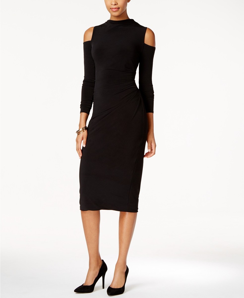 Rachel Rachel Roy Cold-Shoulder Midi Dress - Black XS Rachel Rachel Roy Cold-Shoulder Midi Dress - Black XS