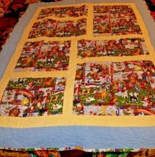 Handmade Noah  s Ark Quilt Approx 40 x 50 Colorful  Bright Machine Quilted