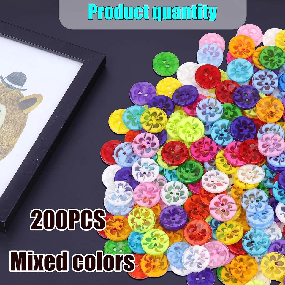 200 Pcs Mixed Resin Flowers Button/Sewing Lots Buttons 2 Hole Baby Sewing DIY Cr - Image 4 of 4