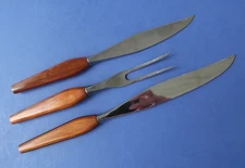 MCM Fleetwood Designer Stainless Teak Handled Carving Set - 2 Knives & Fork