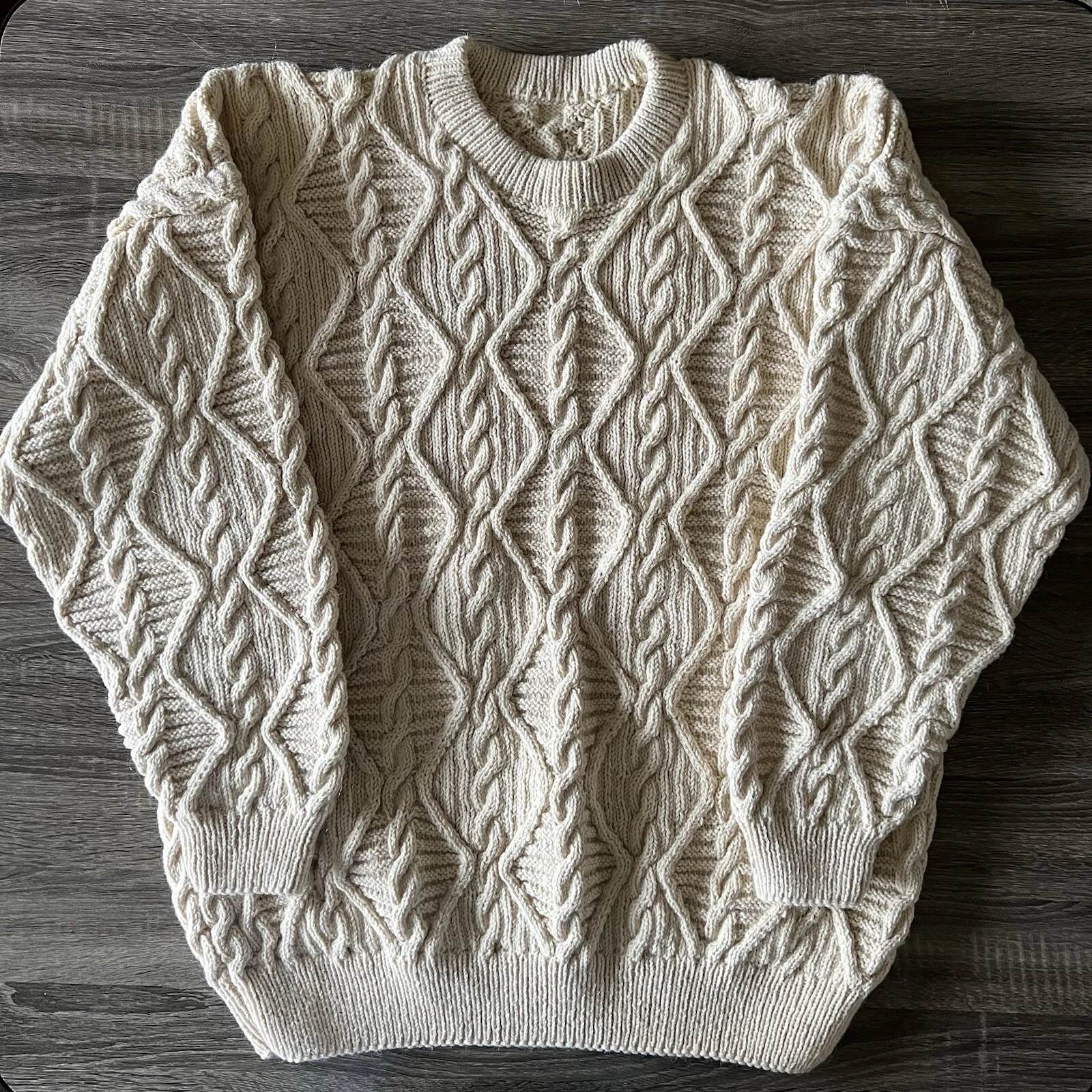 Fisherman Sweater Mens XL Beige Handmade Wool Vintage Classic Design PLEASE READ