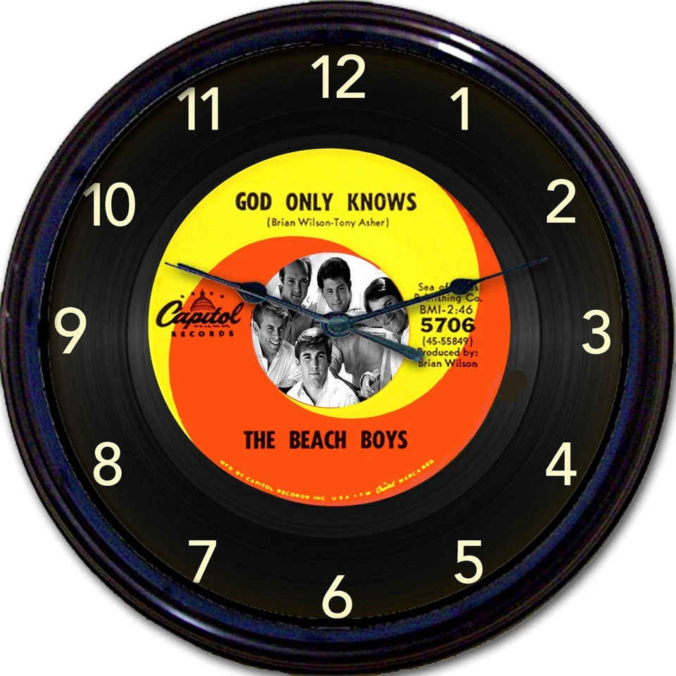 FUN AROUND THE CLOCK Beach Boys Wall Clock Retro Image of Vinyl 45 RPM Record God Only Knows New 10"