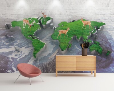 3D Green Map Fawn KEP5394 Wallpaper Mural Self-adhesive Removable Sticker Kay
