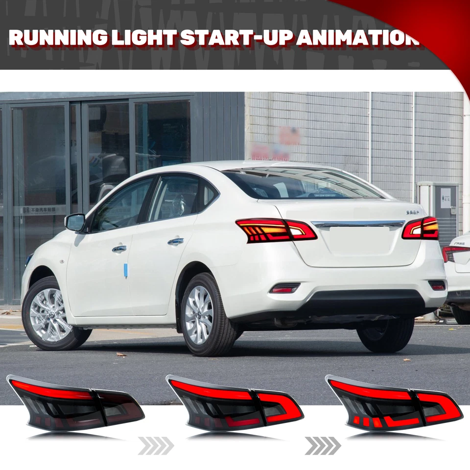 LED Tail Lights for Nissan Sentra Sylphy 2013-2019 B17 Black Rear Lamps Assembly - Image 3 of 4