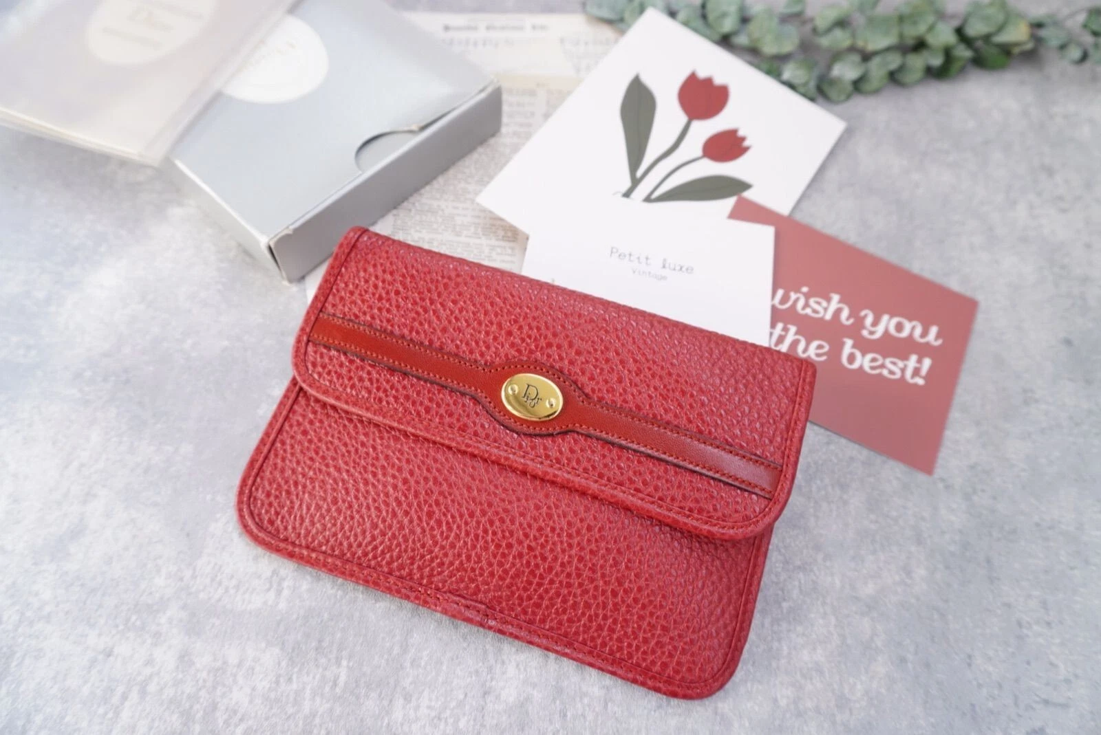 Authentique pochette Christian Dior vintage rouge deadstock pas utilisée