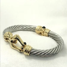 VTG Twisted Cable Renaissance Revival Black Cabochon's Buckel Design  Bracelet  