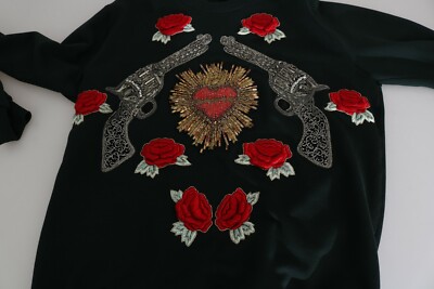 DOLCE & GABBANA Sweater Green Crystal Heart Roses Gun s