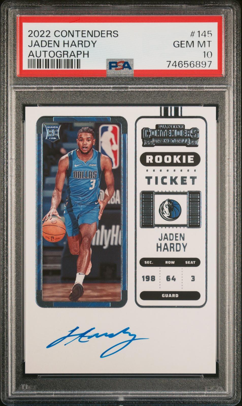 2022 PANINI CONTENDERS JADEN HARDY #145 AUTOGRAPH PSA 10 ROOKIE RC DALLAS MAVS