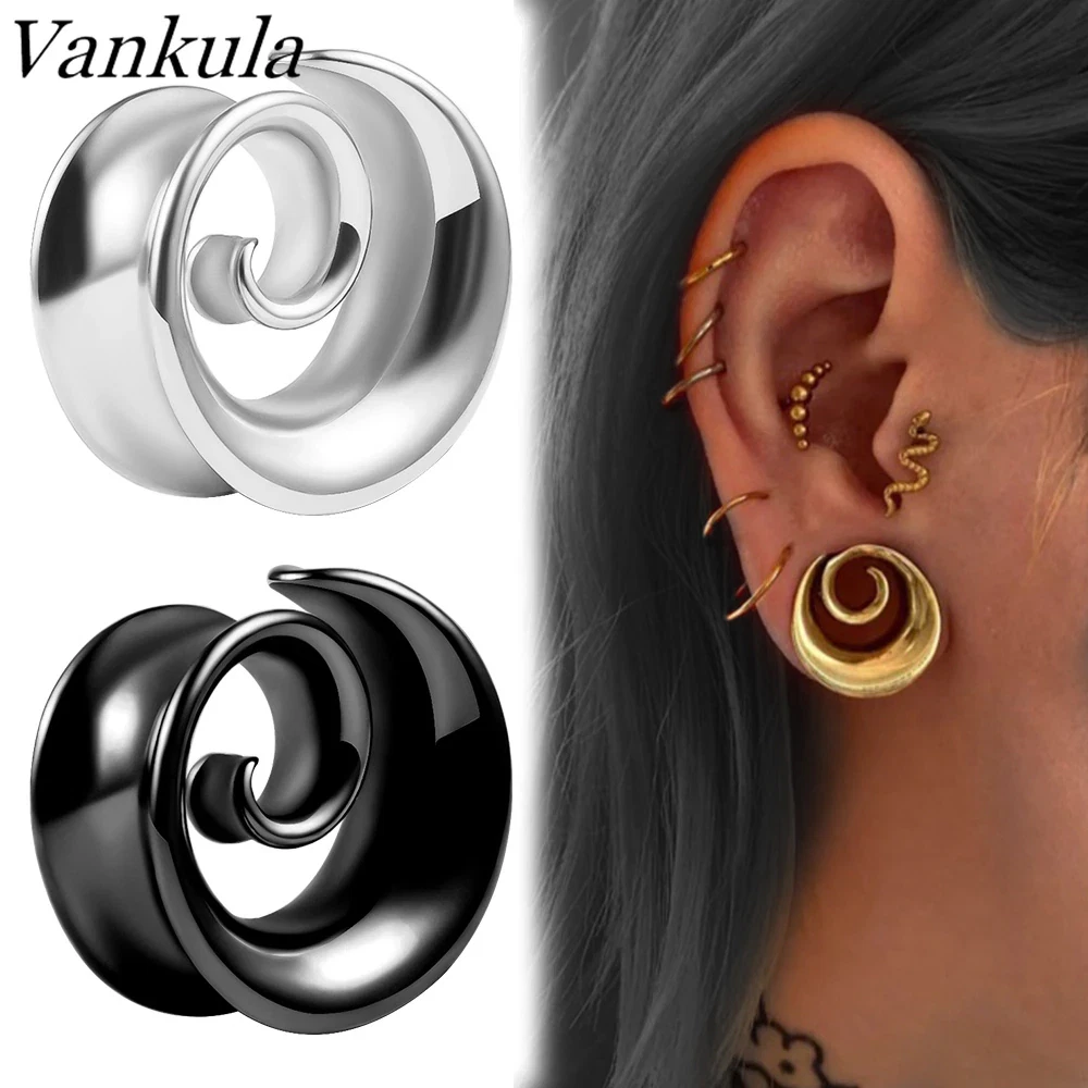 Vankula 2PCS New round Spiral Saddle Plugs Hangers for Stretched Lobe Ear Tunnel