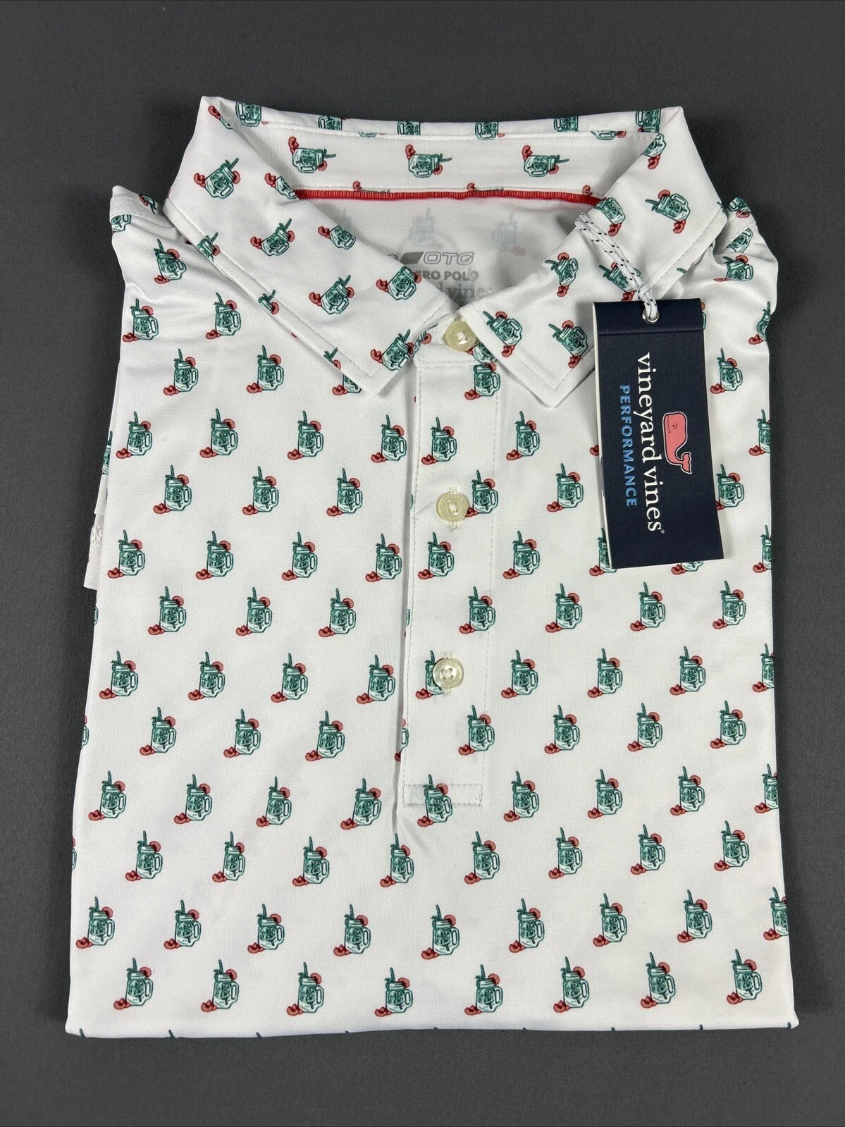Vineyard Vines Golf Shirt Polo Peach Tea Print Palmero XL White NWT MSRP $110