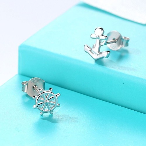 Rudder Anchor Geometric Earrings -Color Silver Asymmetric Earrings Women Jewelry - Picture 2 of 12