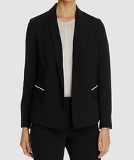 185 Tahari Women's Black Shawl-Collar Piped Flap Pocket Blazer Jacket Size 4