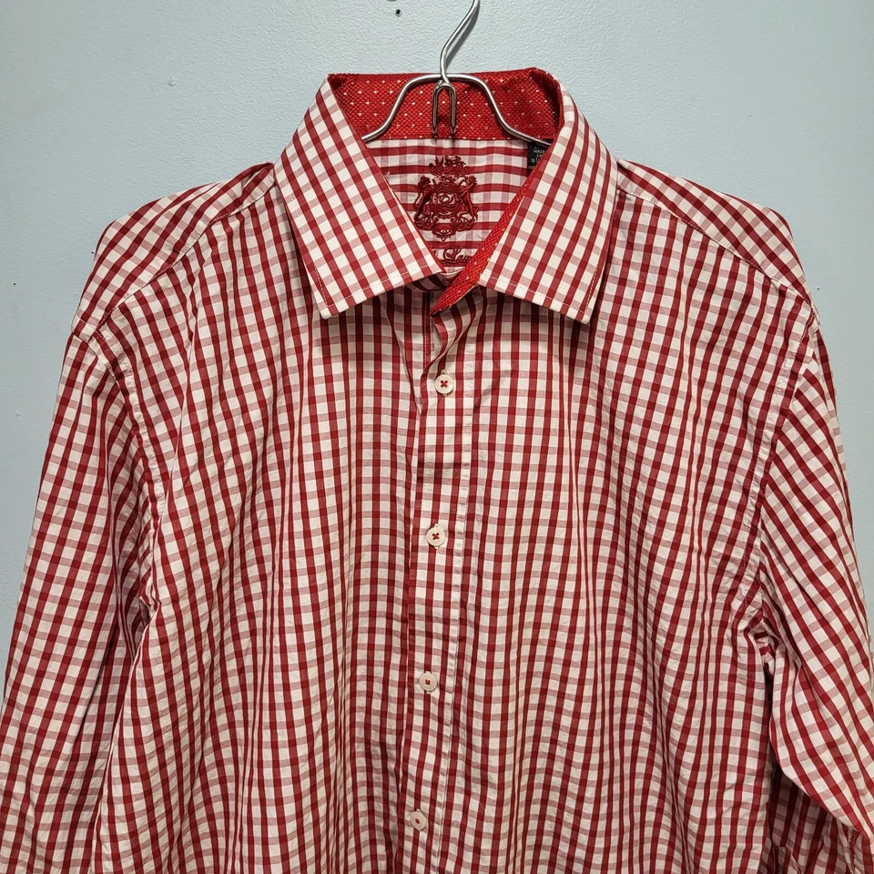 Camisa de vestir English Laundry para hombre talla 16,5 32/33 roja y blanca a cuadros puño abatible Foto 4 de 4