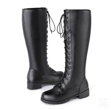 Stivali donna al ginocchio stringati blocco tacco basso moda stivali lunghi scarpe casual