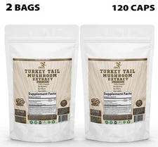Turkey Tail Mushroom 50% Poly Extract Powder 120 Veggie Capsules Organic Non GMO