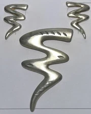 Vintage Sterling Silver Zig Zag Free Form Lightning Bolt D/C Pin Earrings Set