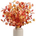 5 Bunches Artificial Fall Eucalyptus Stems Leaves, 24" Autumn Faux Orange