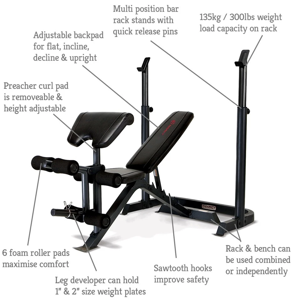 ADJUSTABLE WEIGHT BENCH SQUAT RACK LEG EXTENTION ARM CURLS MARCY BE3000 - Image 4 of 4